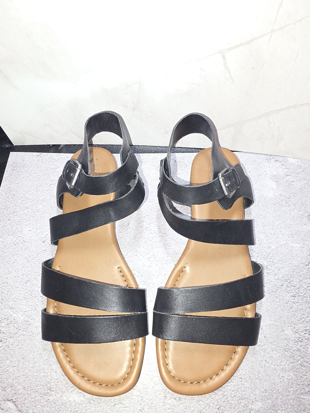 Franco Sarto Black Multi-Strap Flat Sandals